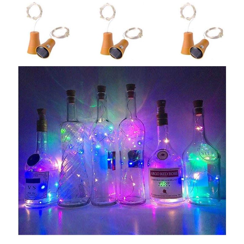 NiniTe LIGHTS 6 عبوات من أضواء زجاجات النبيذ بالطاقة الشمسية، 20 LED مقاومة للماء من الفلين النحاسي لأضواء الشمس لحفلات الزفاف وعيد الميلاد، في الهواء الطلق، العطلات، الحديقة، الفناء، ديكور الممر (ملون) - Image 1